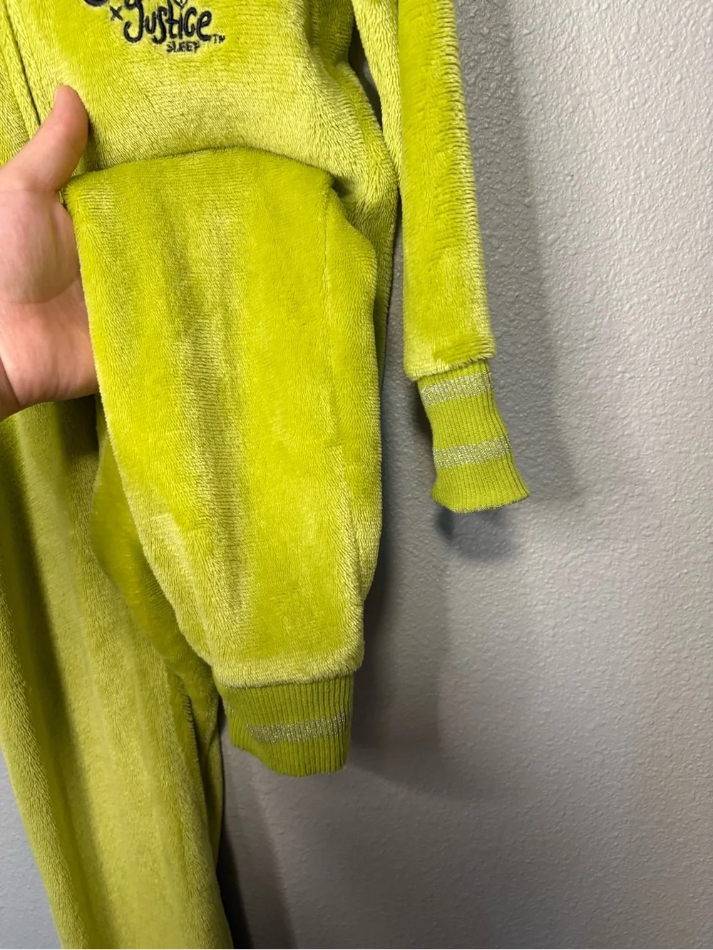 Justice x Dr. Seuss The Grinch Hooded Union Suit Pajamas XS 5/6 Green Fleece